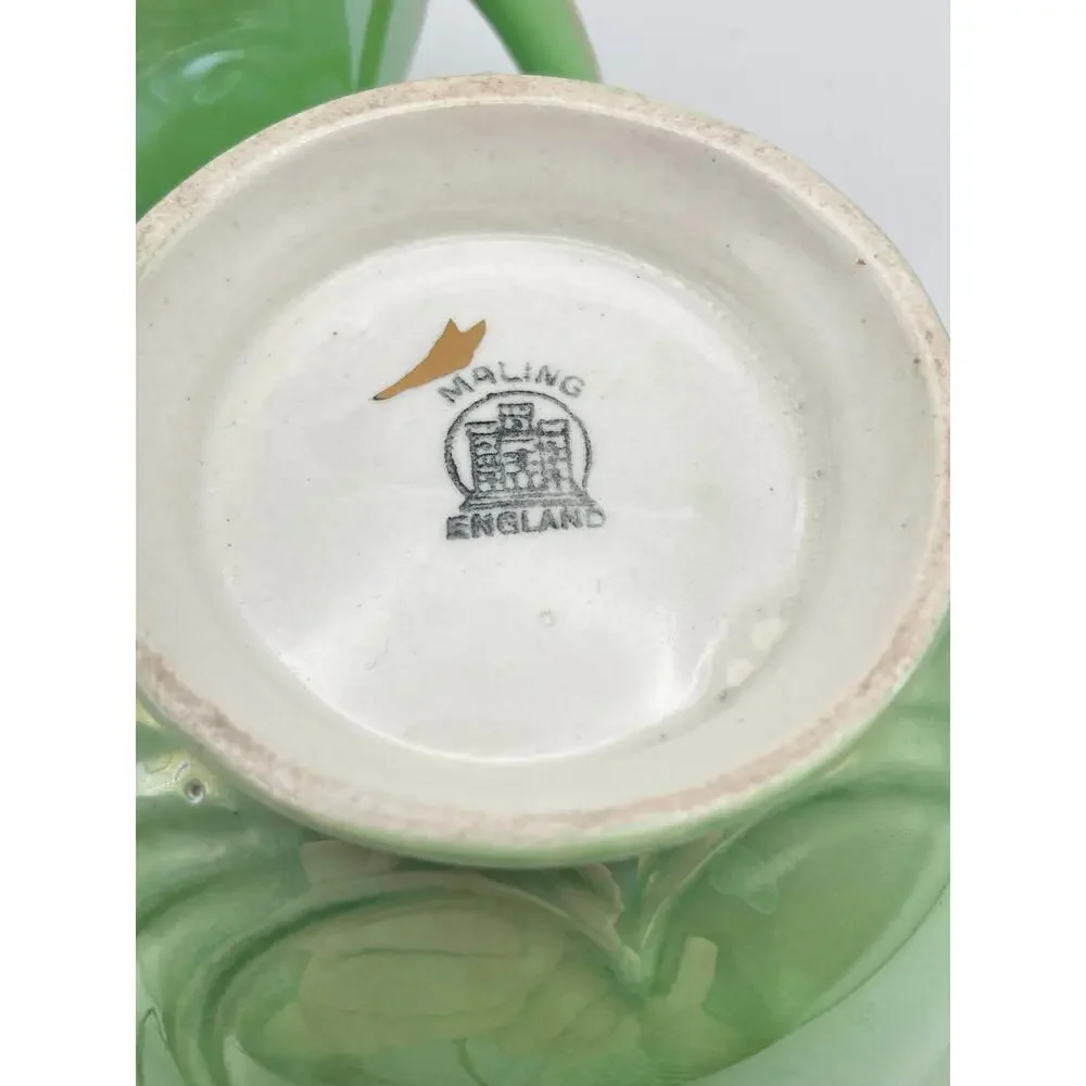 Vintage Maling Pottery Cream Jug & Sugar Bowl Set Green Lusterware Pearlescent